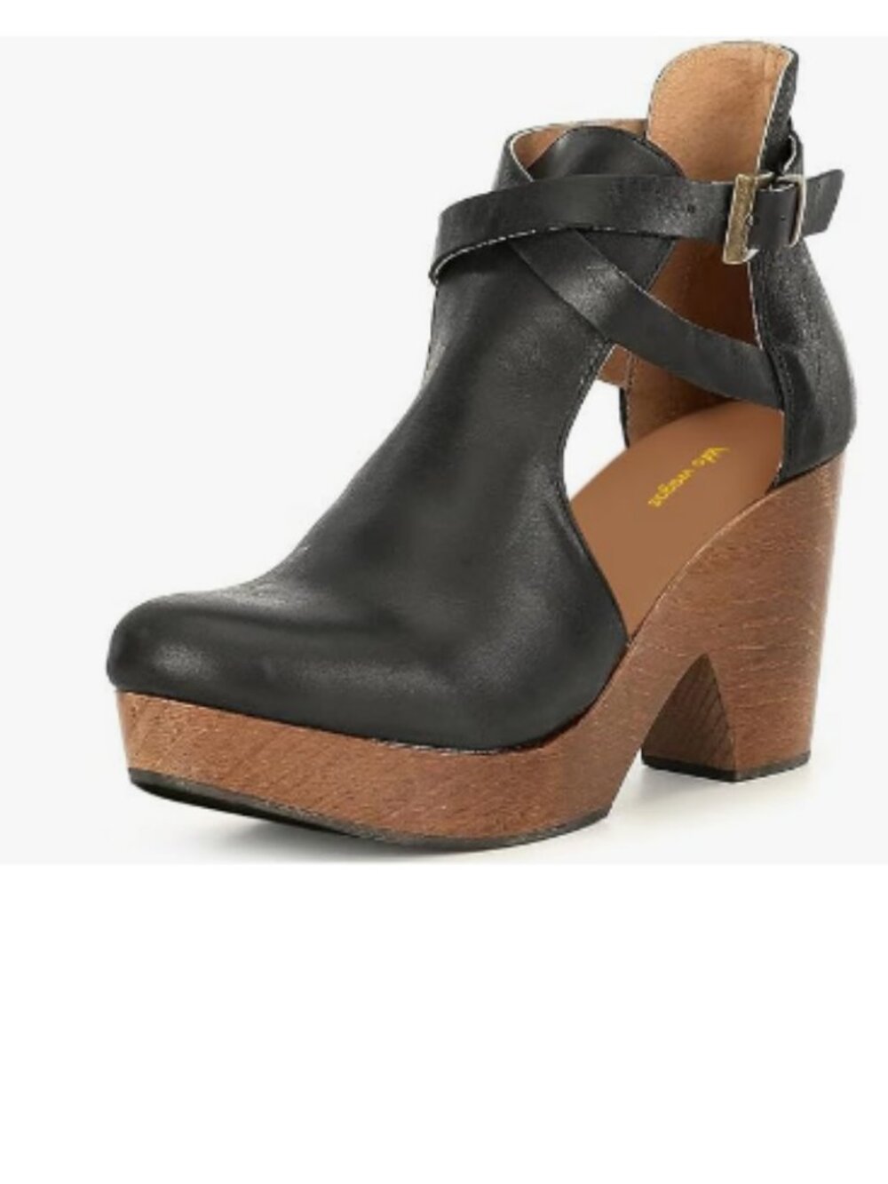 Black Platform Round Toe Cutout Ankle Boot Strap Buckle Cork Block Heel Shoe